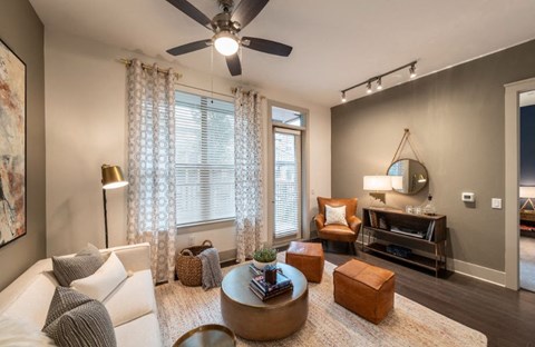 a living room with a couch and a coffee table