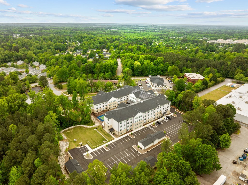 an aerial view of the hotel from a drone
