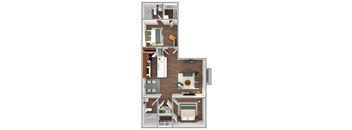 a stylized floor plan of a 1 bedroom apartment