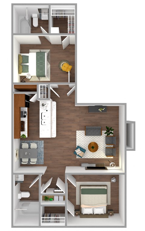 a stylized floor plan of a 1 bedroom apartment