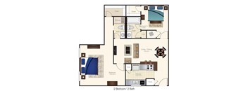 a floor plan of a bedroom apartment with a bathroom and a living room