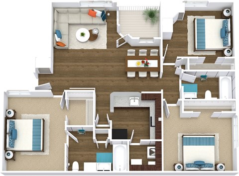 a floor plan of a 3 bedroom apartment