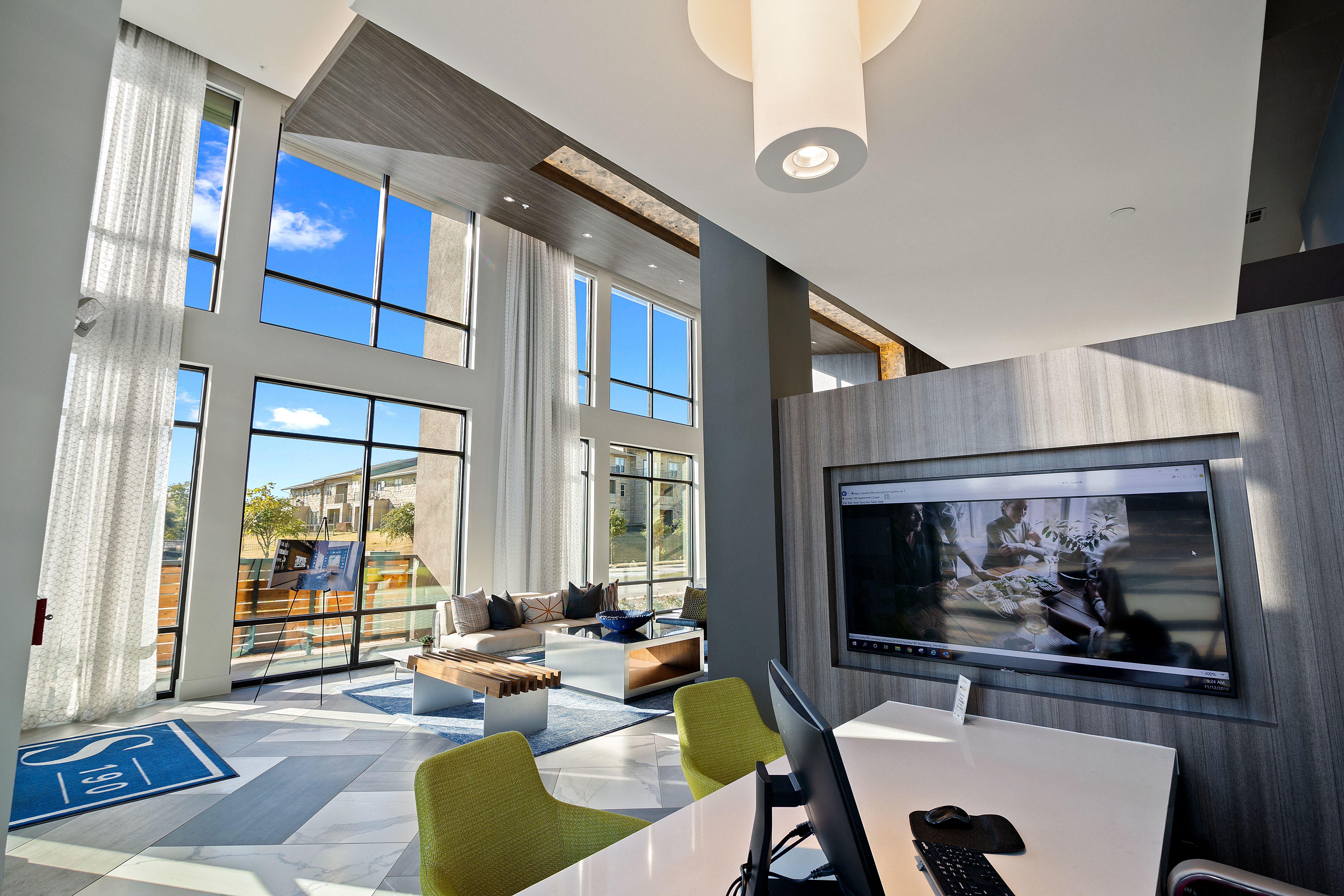 Desk and computer station in clubhouse