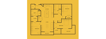 a floor plan of a unit with bedrooms and baths