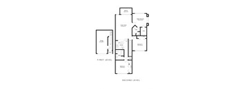 A black and white image of a floor plan for a two level home.