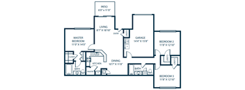 a floor plan of a house with an open floor plan with bedrooms and a kitchen