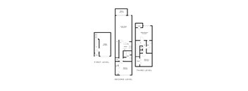 A floor plan of a three-story residential building.