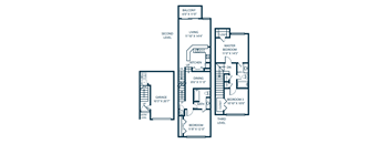 a floor plan of a two story house with two bedrooms and a garage