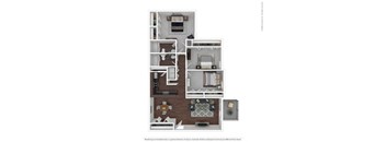 A floor plan of a house with a kitchen, living room, dining room, and bedrooms.