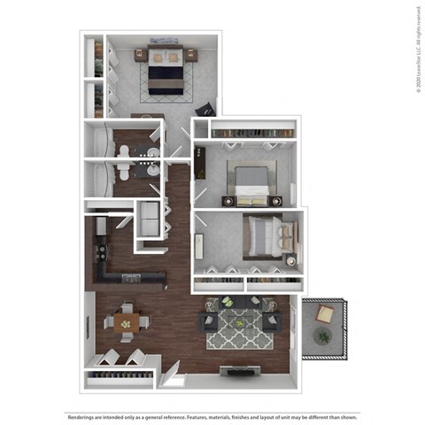 A floor plan of a house with a kitchen, living room, dining room, and bedrooms.