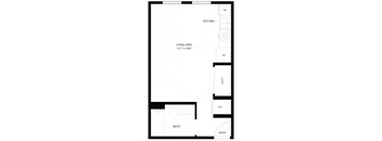 A black and white floor plan of a small apartment.