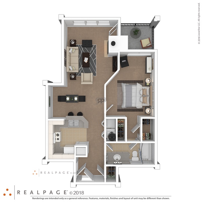 A floor plan of a two-story apartment with a living room, kitchen, and two bedrooms.