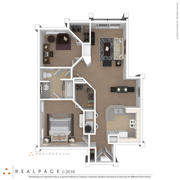 A floor plan of a two-story apartment with a living room, kitchen, and bedrooms.