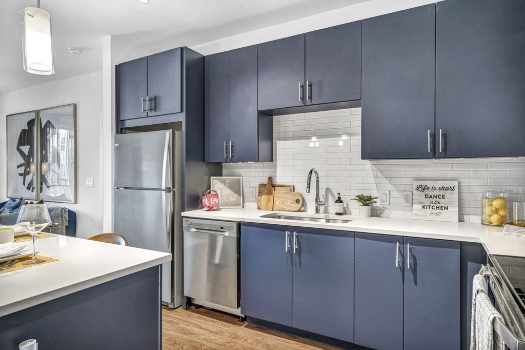 Gray kitchen style with stainless steel appliances
