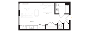 a floor plan of a living room with a bedroom and a dining room