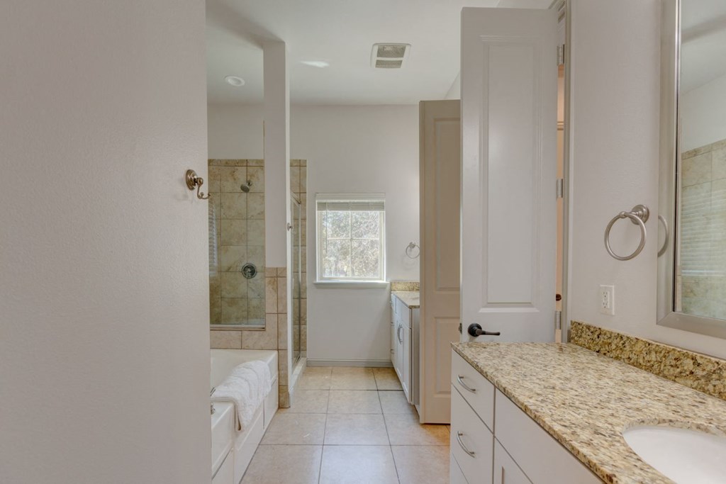 a bathroom with a tub and a sink and a shower