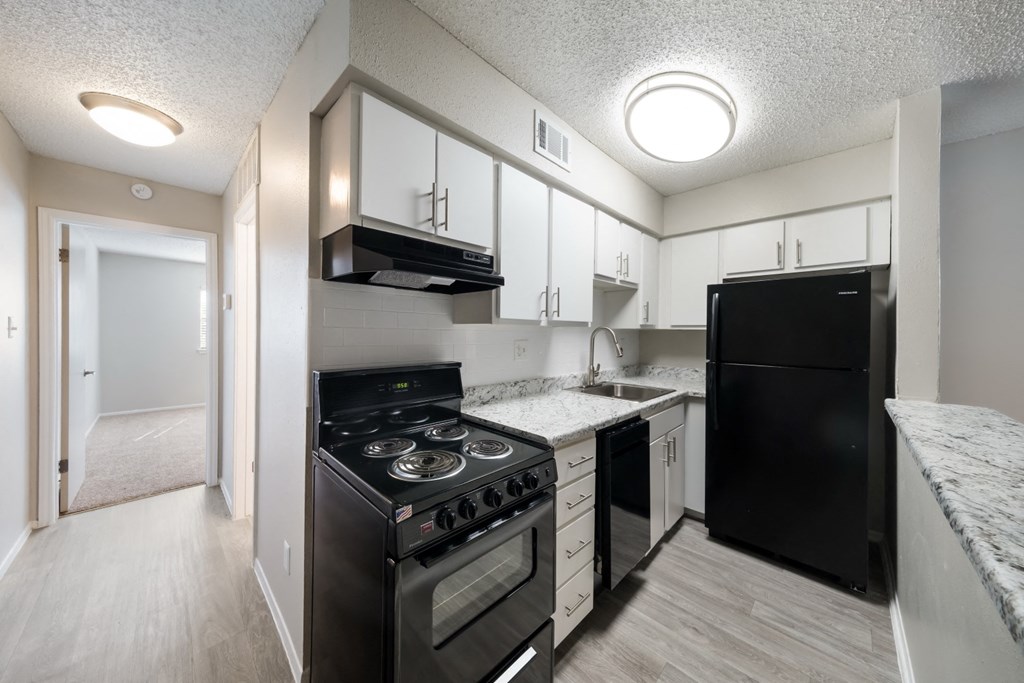 black appliances in kitchen