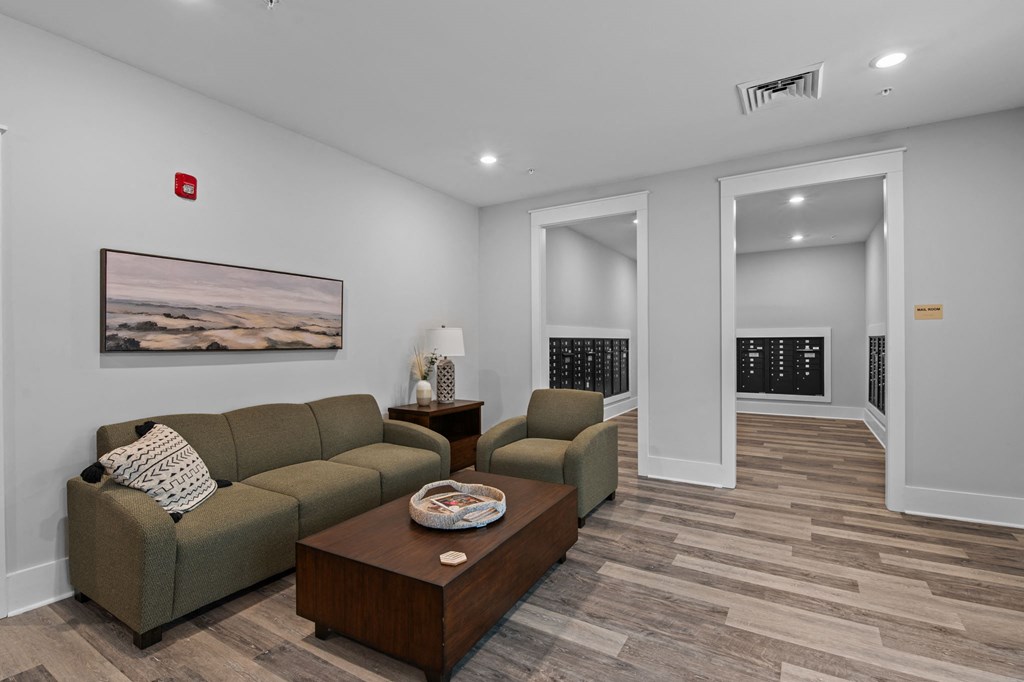 a living room with a couch and a coffee table