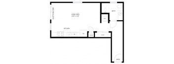 A black and white floor plan of a small apartment.