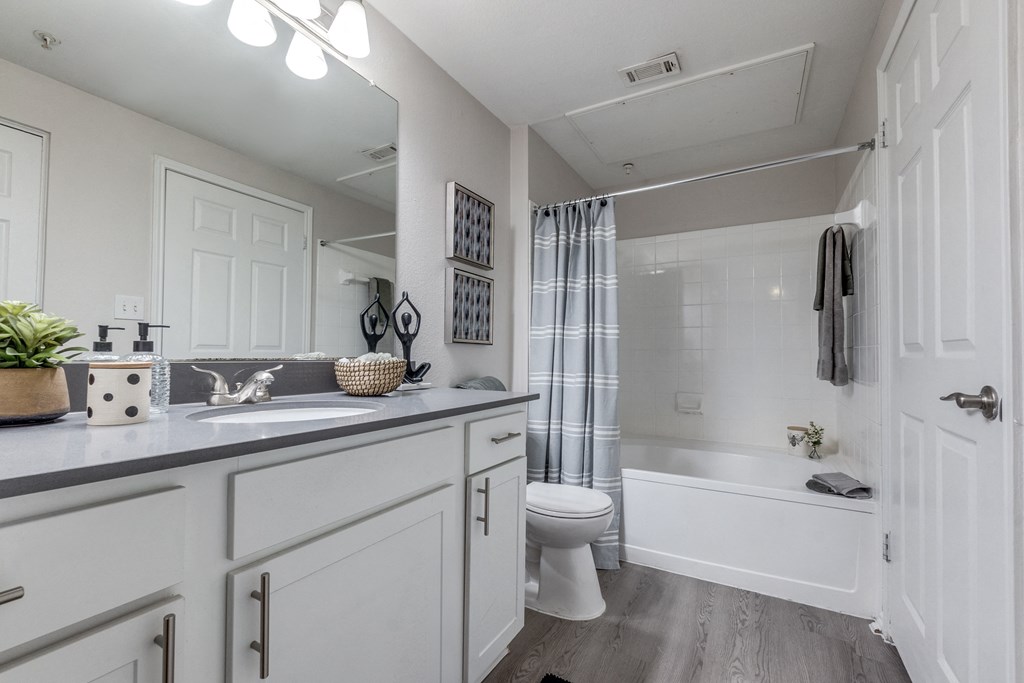 a bathroom with white cabinets and a white toilet and a tub