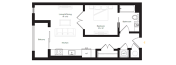 a floor plan of a unit with a bedroom and a living room
