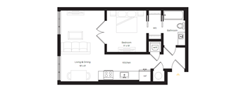 a floor plan of a unit with a bedroom and a living room