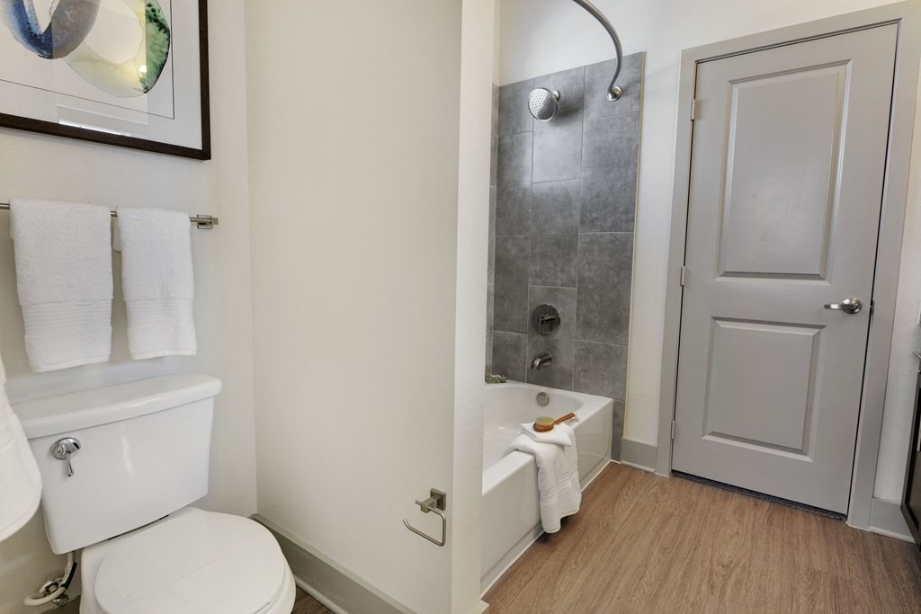 a bathroom with a shower and a toilet and a sink