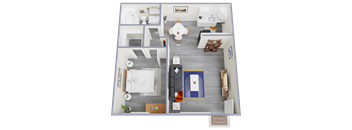a 3d rendering of our 1 bedroom apartment at princeton court apartments in dallas