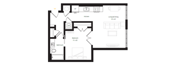 a floor plan of a unit with a bedroom and a living room