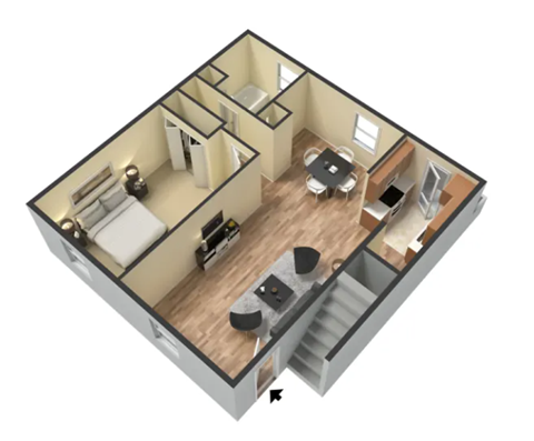 an illustration of the interior of a small apartment