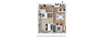 a 2 bedroom floorplan with a wood floor