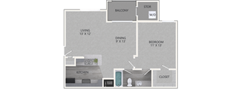 1 Bedroom/1 Bathroom Floor Plan