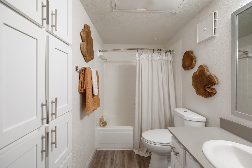 a bathroom with a shower and a toilet and a sink