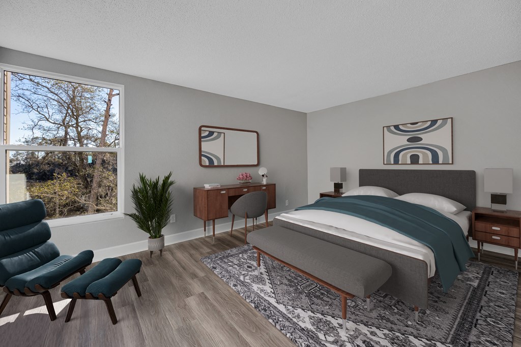 3d rendering of a bedroom with a bed