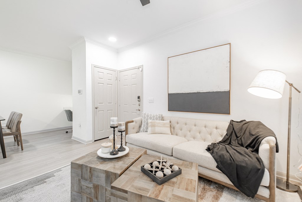 a living room with a couch and a coffee table