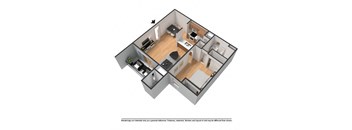 a 3d floor plan of a small apartment
