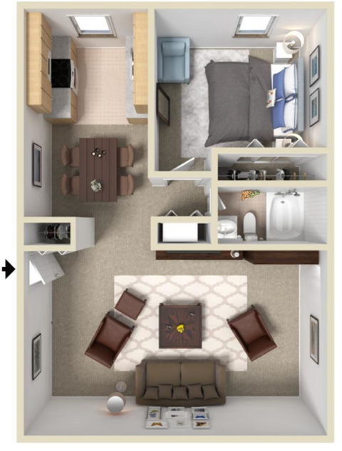 a floor plan of a studio apartment
