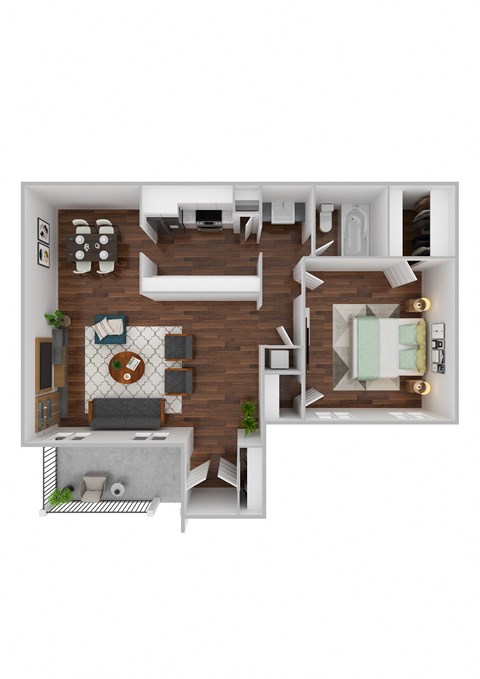 a stylized floor plan with a bedroom and a bathroom