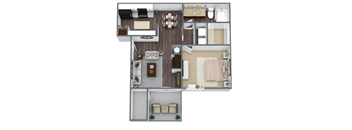 a bedroom with a bed and a chair in a small room