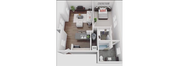 a bedroom with a bed and a couch in a room