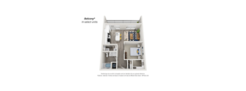 a stylized floor plan of a one bedroomapartment