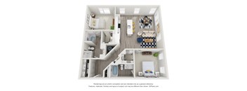 a 2 bedroom floor plan with a bathroom and a living room