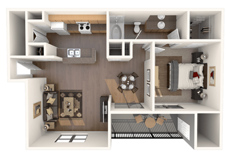 a 3d floor plan of a 2100 sq ft apartment