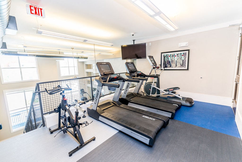 the gym is equipped with treadmills and other exercise equipment