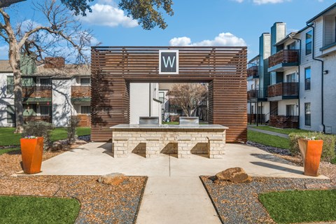 A building with a sign that says "W" on it.