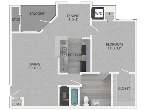 1 Bedroom/1 Bathroom Floor Plan
