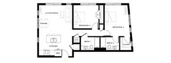 a floor plan of a house with a bedroom and a living room