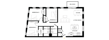 a floor plan of a living room with a bedroom and a kitchen
