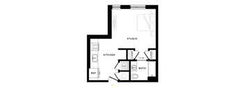 a floor plan of a unit with a bedroom and a living room