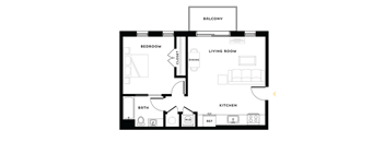 a floor plan of a living room and a bedroom